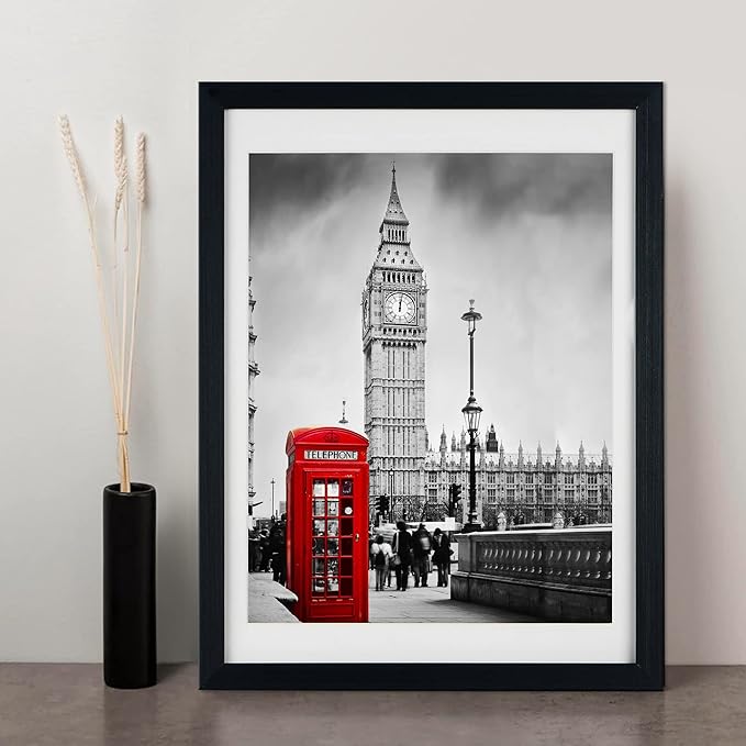 12x16 Picture Frame Display Pictures 11×14 With Mat 12×16 Without Mats for Table Top Display and Wall Mounting Photo Frame Wood Frame Strengthened Glass Display Black