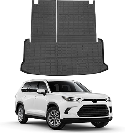 Cacartist Trunk Mat Backrest Mat Compatible with Toyota Grand Highlander 2024 2025 2026 Accessories All Weather Cargo Liner Waterproof Heavy Duty Cargo Mat TPE 3D Rear Trunk Tray