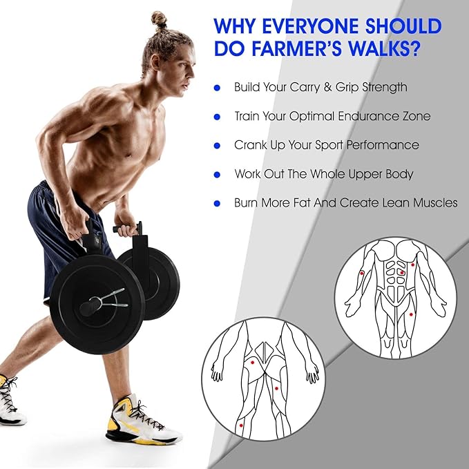 Yes4All Farmers Walk Handles. Set of 2 Farmer Walk Carry Handles with 660lbs Max Weight Capacity for Grip Strength & Body Building Workouts 63484