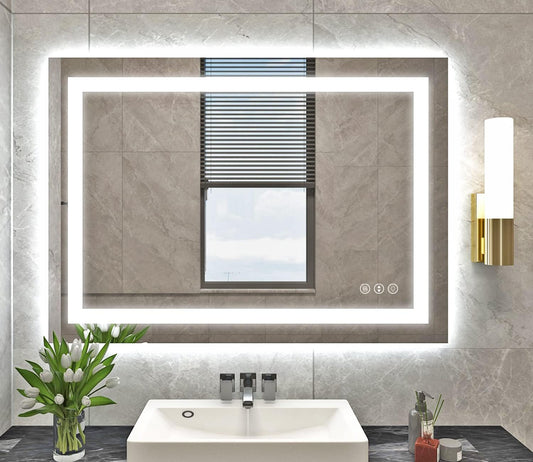 38''x39'' LED Bathroom Mirror with Front + Backlit, Tempered Glass Bathroom Mirror with Lights, Anti-Fog,