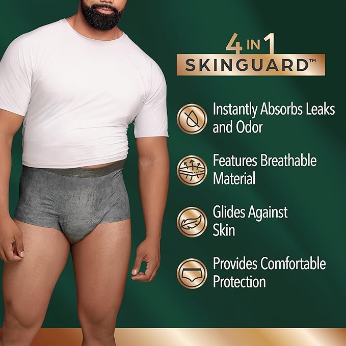 Depend Real Fit Adult Incontinence Underwear for Men, Maximum Absorbency, L/XL, Grey, 52 Count