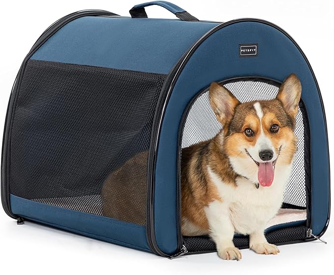PETSFIT Collapsible Dog Crate, Dog Travel Crate - 26.5 Inch Lightweight, Roomy, Easy to Set Up, Portable Pop Up Dog Carrier with Thick Mat, Sturdy Soft Sided Dog Crate, Navy Blue