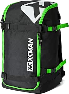 XCMAN Ski Snowboard Backpack 50L Flying Air Travel Bag Stores Helmet, Alpine ski & Snowboard Boots,Goggles, Gloves, Clothes,External Hanging Storage Alpine Ski and Snowboard,USB Charging Port, Green