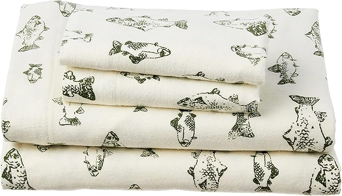 Eddie Bauer - Queen Sheet Set, Warm Breathable Cotton Flannel Bedding with Deep Pockets, Brushed for Extra Softness, Cozy Home Decor, Oeko-Tex Certified (School of Fish, Queen)