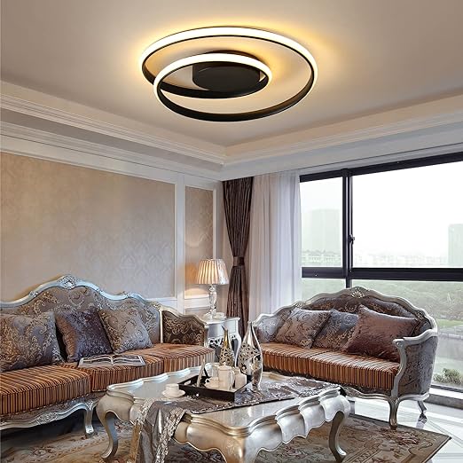 DLLT Dimmable LED Flush Mount Ceiling Light Lighting with Remote-48W Close to Ceiling Lights Fixture for Bedroom, Dining Room, Living Room, Color Changeable 3000-6000K, Black