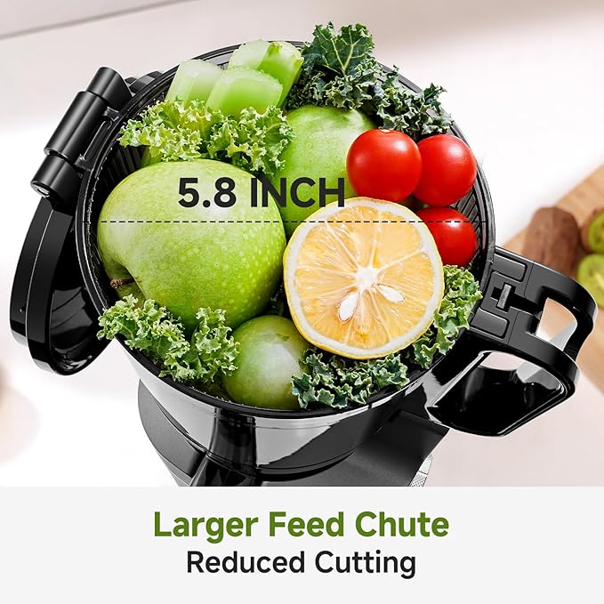 AMZCHEF Cold Press Juicer, 5.8" Self-Feeding Juicer Machines for Whole vegetable & fruit, Masticating Juicers Easy to Clean, High Juice Yield, Large Auger, Triple Strainers - Black