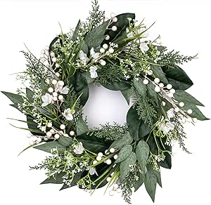 Spring Wreath for Front Door Wreath Green Leaves Spring Door Wreath with Lighting Front Door Wreath for All Seasons Decor Wreath Window Wedding Party Green Wreath Decoration, LT-190S1