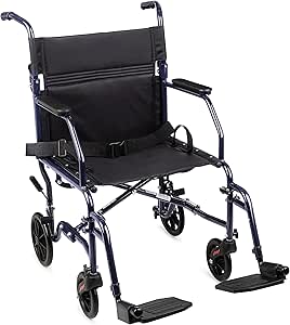 Carex Transport Wheelchair, Rolling Transport Wheelchair with 19-Inch Seat and Swing-away Footrest, Easy Folding for Compact Storage and Transportation, Supports up to 300 lbs with Padded Armrests and Seat Belt