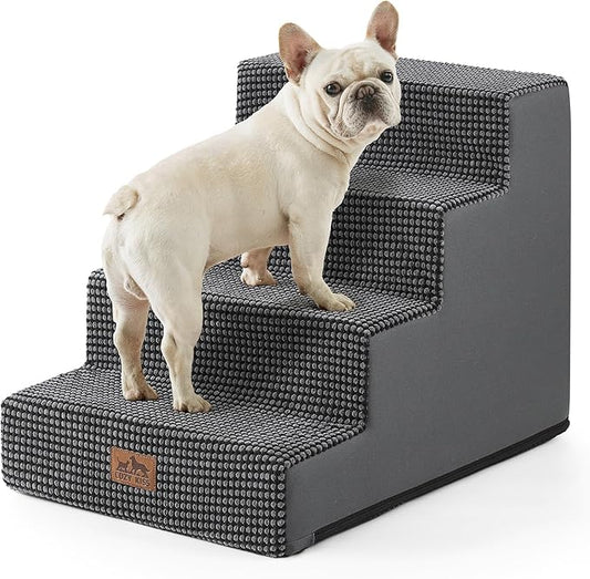 COZY KISS Dog Stairs for Small Dogs, 4 Tier Wider Pet Stairs for Couch and Beds, 17.7" H Non-Slip Dog Steps for Old Cats, Puppy, Small Medium Dogs, 17.7x23.6x17.7 inch, Grey