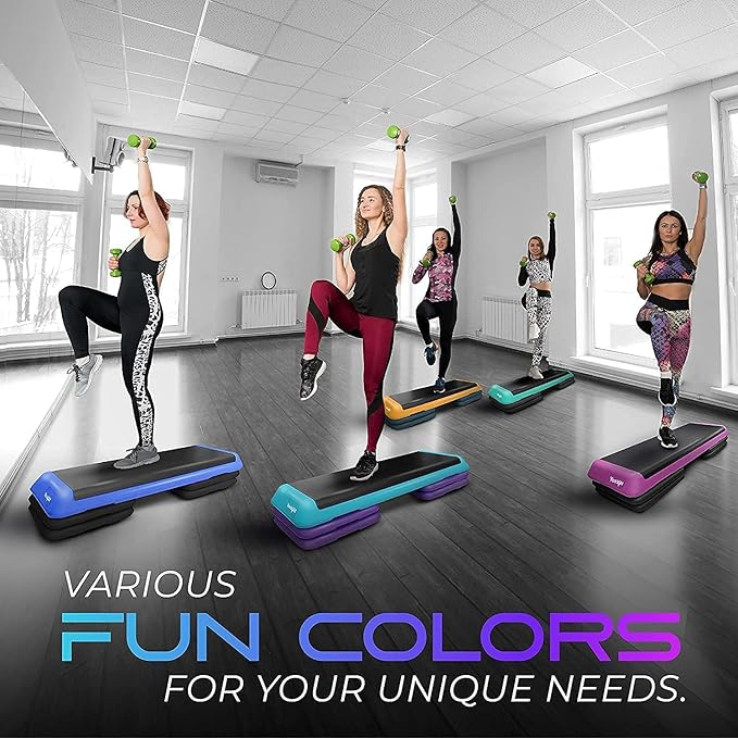 Yes4All Adjustable Aerobic Stepper Exercise Platform with 4 Risers Exercise Step Platform/Aerobic Stepper, X-Large, Black/Green 63348