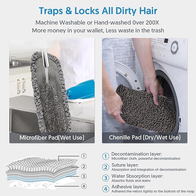 Microfiber Spray Floor Mops for Floors Cleaning- Hardowod Floor Mops with 440ML Refillable Bottles,3 Washable Mop Pads and 1 Scraper Dust Wet Mop for Laminate,Hardwood,Ceramic