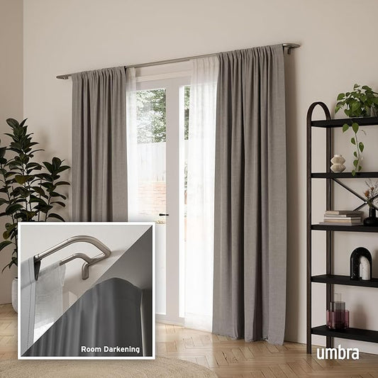Umbra Twilight Double Curtain Rod Set ? Wrap Around Design Ideal for Blackout or Room Darkening Panels, 66 to 144 Inches, Nickel 63570