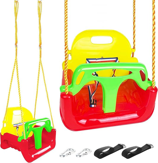 KINSPORY Infant Swing, 3-in-1 Toddler Swing Indoor Outdoor, Secure Detachable Baby Swing Seat with Hanging Straps for Swing Sets Backyard Patio Garden Tree Park Play Equipment (Red)