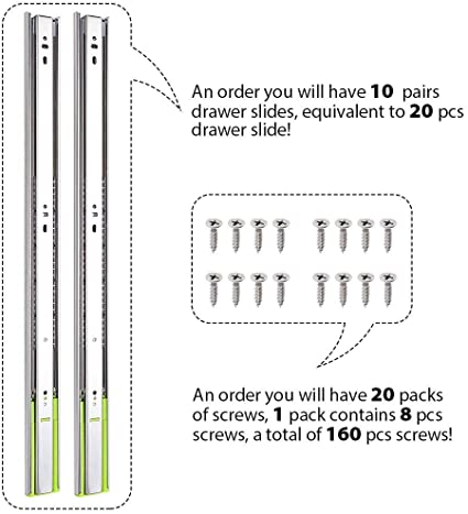 DEMZA 10 Pairs Drawer Slides 22 inch Soft Close