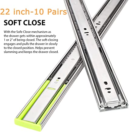 DEMZA 10 Pairs Drawer Slides 22 inch Soft Close