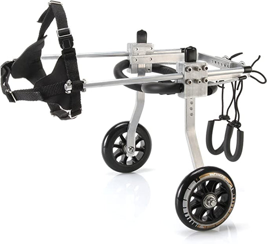 Pet Wheelchair, Aluminium Alloy Silver S Size Adjustable 2 Wheel Lightweight Portable Dog Wheelchair Disabled Dog Assisted Walk Car Hind Leg Exercise Rehabilitation Auxiliary Cart for Dogs Cats (S)