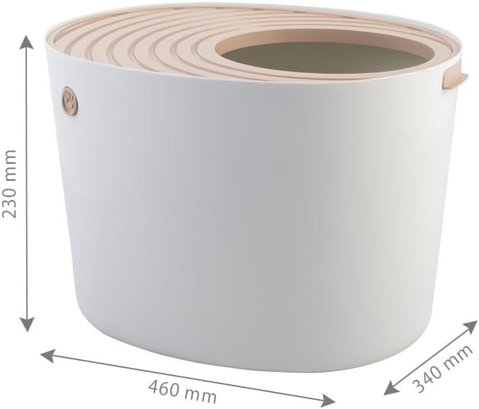 Iris Ohyama, Cat Litter Tray with Grooved Lid/Top Cover, No Odor and Litter Spill, Large Entrance, Scoop Included, for Cat - Cat Litter Box Jump-in PUNT-530 - White