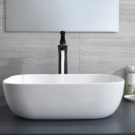 Rectangular Vessel Sink, BoomHoze Above Counter White Ceramic Bathroom Vessel Sink Porcelain Lavatory Vanity Vessel Washing Art Basin