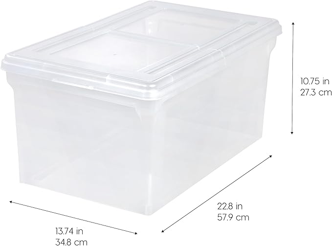 IRIS USA File Box File Organizer Plastic File Box w/ Hinged Latching Lid for Letter/Legal File, BPA-Free Plastic Storage Bin Tote Organizer, Stackable and Nestable, Pearl 42 L (44 US Qt) 4Pack