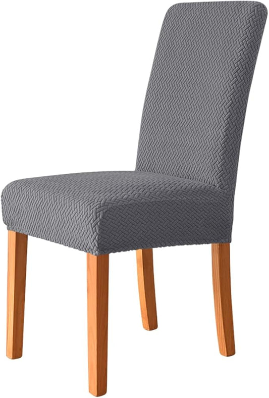 Dining Chair Covers Stretch Jacquard Parson Chair Slipcovers Seat Protector Set of 2 4 6 8, Removable Chair Covers Washable Spandex Kitchen for Dining Room -Dark Grey-8 Pieces