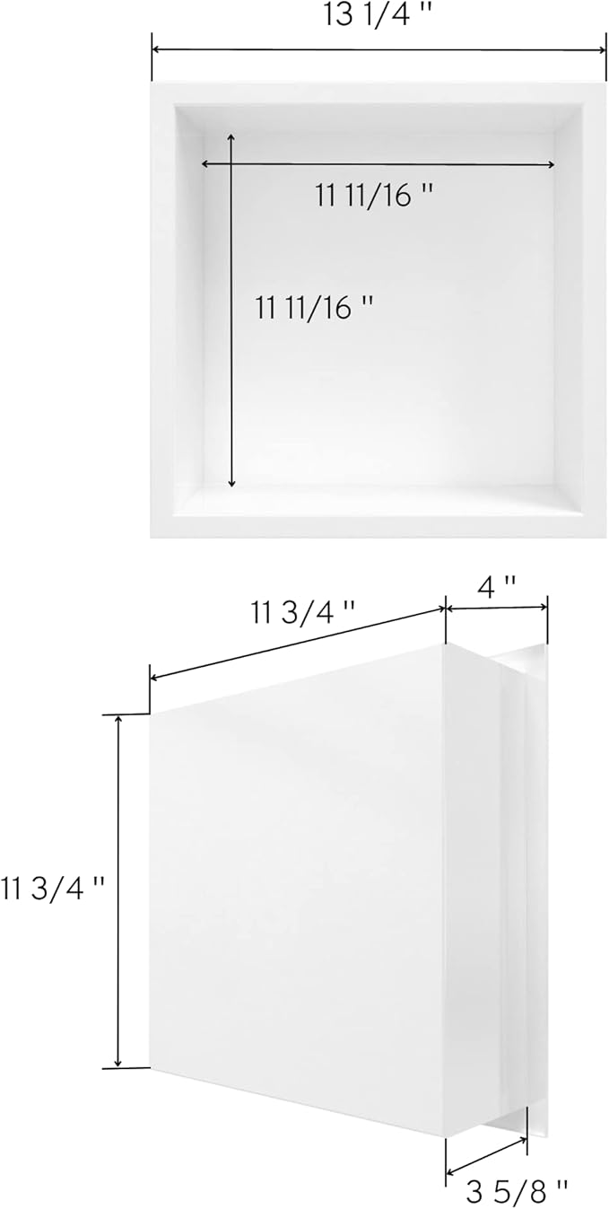APPASO Shower Niche – NO Tile Needed 12" x 12" Single Shelf Organizer, Square – Best Modern in Wall Bathroom White for Shower or Tub Storage Nook Insert Toiletries