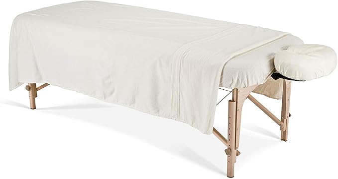 EARTHLITE Flannel Massage Table Sheet Set Essentials Commercial Grade, Soft, Double-Napped 3-Piece Set (Top, Fitted, Face Pillow Cover) (Updated), Natural (44355) 63206