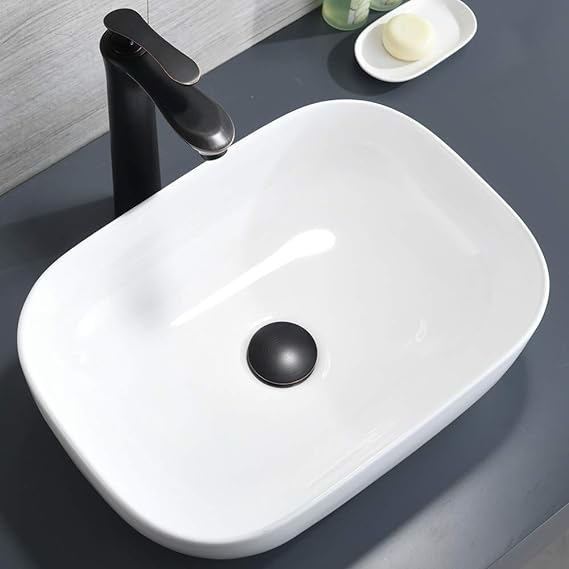 Rectangular Vessel Sink, BoomHoze Above Counter White Ceramic Bathroom Vessel Sink Porcelain Lavatory Vanity Vessel Washing Art Basin
