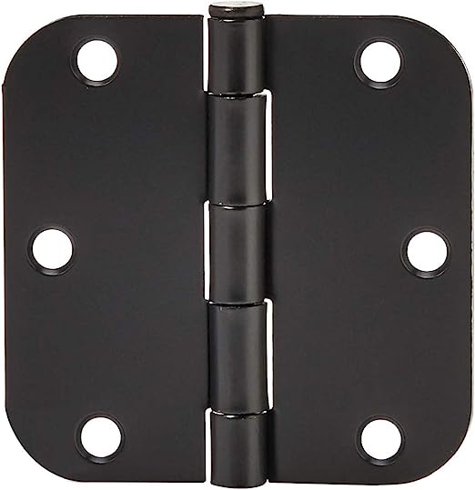 Amazon Basics Rounded 3.5 Inch x 3.5 Inch Door Hinges, 18 Pack, Matte Black