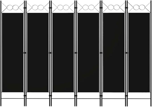 Black 6-Panel Room Divider Privacy Screen, 240 x 180 cm, Portable Dividers for Bedroom, Office, Patio - Freestanding Folding Partition Wall, Panel Room Separation