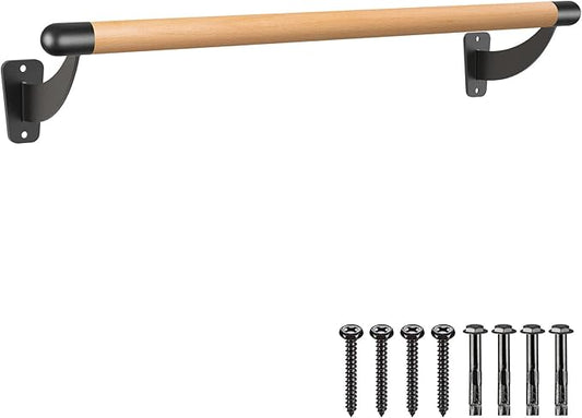 SELEWARE Ballet Barre for Drywall Stud Mount Wood Ballet Bar Wall Mount Dance Bar Traditional Ballet Barre System for Home Barre Movements Body Stretch 1.5 inch Dia 4 ft Long