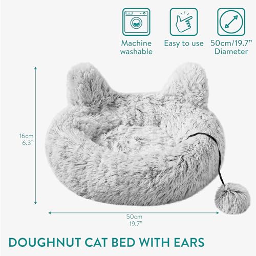 Fluffy Donut Cat Bed  Machine Washable – 50cm (19.7?) Diameter – Grey