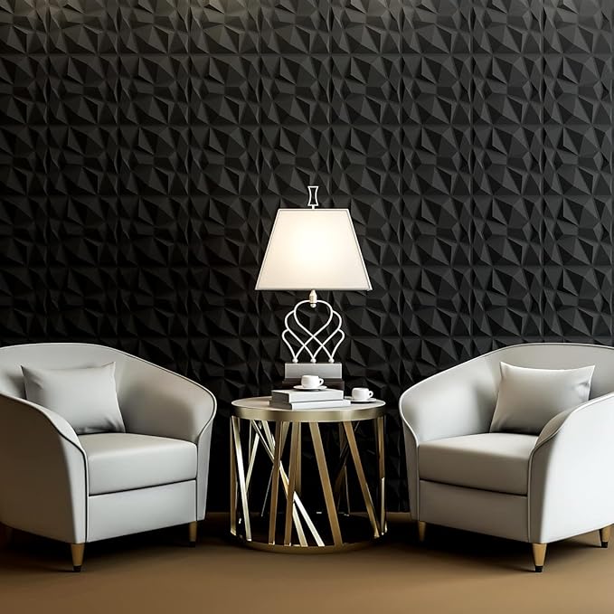 Art3d Decorative 3D Wall Panels in Diamond Design, 11.8"x11.8" Matt Black (33 Pack)