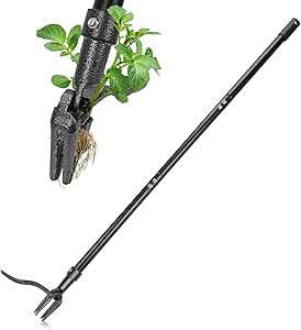 Signstek Stand Up Weed Puller, Heavy Duty Weeding Tool with 4 Claw Steel Head, Metal Long Handle Weeder Tool, Manual Weed Remover for Patio Garden and Lawn, Without Bending, or Kneeling