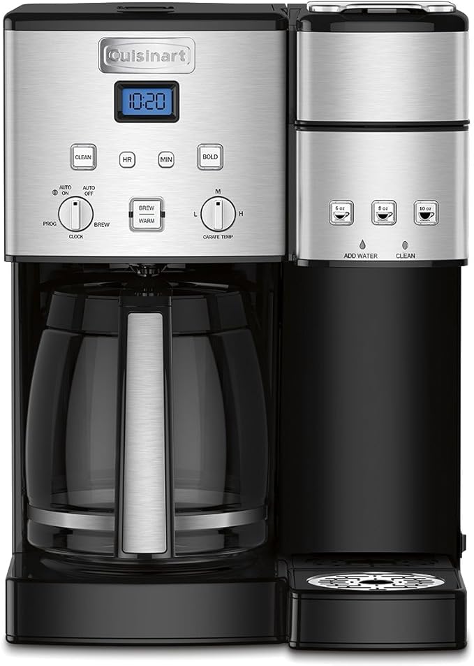 Cuisinart Single Serve + 12 Cup Coffee Maker, Offers 3-Sizes: 6-Ounces, 8-Ounces and 10-Ounces, Stainless Steel