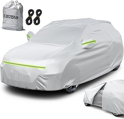 Car Cover SUV Cover 6 Layer Driver Side Zipper Outdoor Sun Protection with Night Reflective Stripes Waterproof Windproof Dustproof Snow Leaves Scratch Resistant Universal Fit SUV(480-505cm)