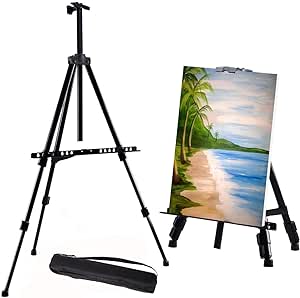 ORZIZRO Artist Easel Stand, 61 Inches Metal Tripod Painting Stand Easel Adjustable Height from 20 to 61 Inches with Portable Bag, Extra Sturdy Table-Top/Floor Easel for Painting, Drawing and Display