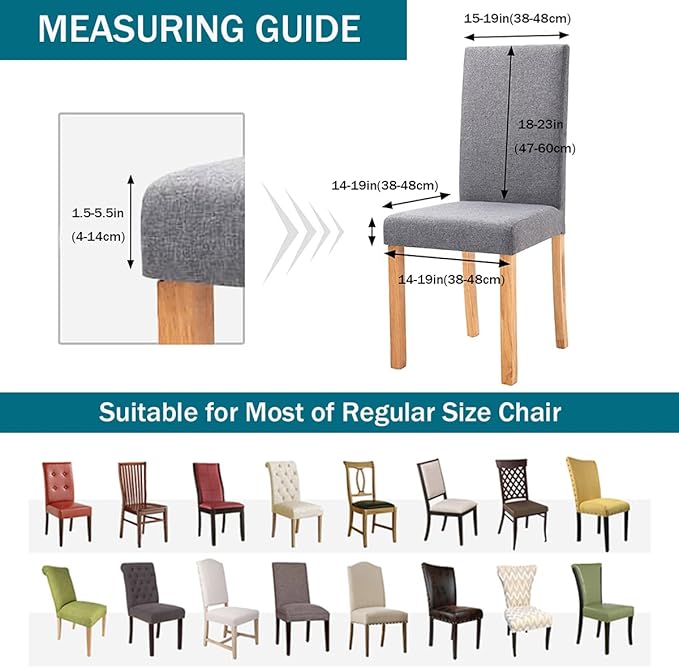 Dining Chair Covers Stretch Jacquard Parson Chair Slipcovers Seat Protector Set of 2 4 6 8, Removable Chair Covers Washable Spandex Kitchen for Dining Room -Dark Grey-8 Pieces