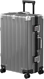 Krute Luggage PC+ABS Aluminum Frame Zipperless Hardshell Luggage Lightweight Checked Suitcase with Spinner Wheels TSA Lock 24 Inch Gray