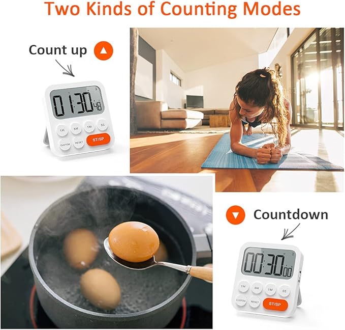 LIORQUE Kitchen Timer for Cooking Digital Magnetic Timer Clock with Large LCD Display 3 Levels Volume, Digital Timer for Kids Classroom Teacher