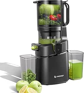 AMZCHEF Cold Press Juicer, 5.8" Self-Feeding Juicer Machines for Whole vegetable & fruit, Masticating Juicers Easy to Clean, High Juice Yield, Large Auger, Triple Strainers - Black