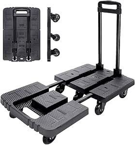 Large Folding Hand Truck 245KG/540LBS Capacity,Noiseless Wear-Resistant 6-360° Rotating Wheel Folding Trolley Luggage Cart Platform Cart for Luggage, Travel, Shopping, Auto, Moving and Office Use