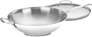 CUISINART 726-38H Chef's Classic Stainless 14-Inch Stir-Fry Pan with Helper Handle and Glass Cover, Silver 63088