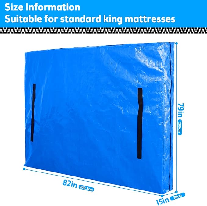 Mattress Bag for Moving, Extra Thick King Mattress Bags for Storage with 8 Strong Carrying Handles,Heavy Duty Mattress Moving Bag with Zipper Reusable Mattress Bag Protector - King Size