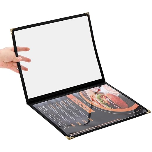 Nicunom 12 Pcak Restaurant Menu Covers, 8.5 X 11 Inch Menu Covers, 2 Page 4 View Transparent Menu Holders for Bar Cafe Restaurant, Double Stitched Edge