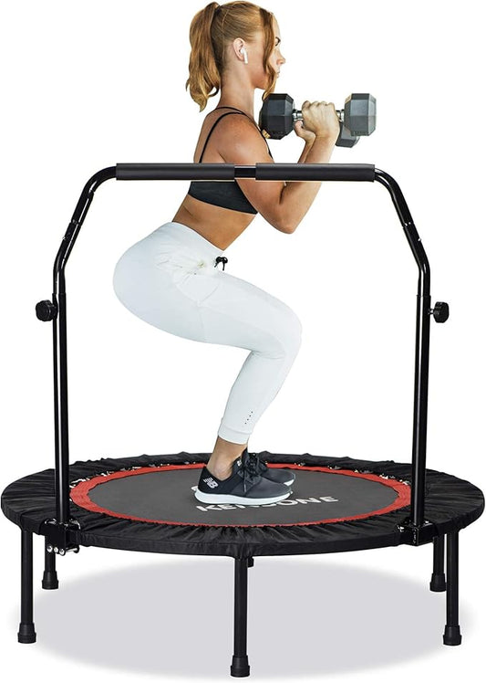 KENSONE 40" Mini Trampoline for Adults Kids Foldable Fitness Exercise Rebounder for Indoor Outdoor Use with Adjustable Foam Handle, Max Load 330 lbs
