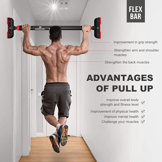 Door Pull Up Bar Doorway Strength Training Chin Up Bar from 69-92 cm (27.1in-36.2in) Workout Bar Equipment No Screws Home Gym