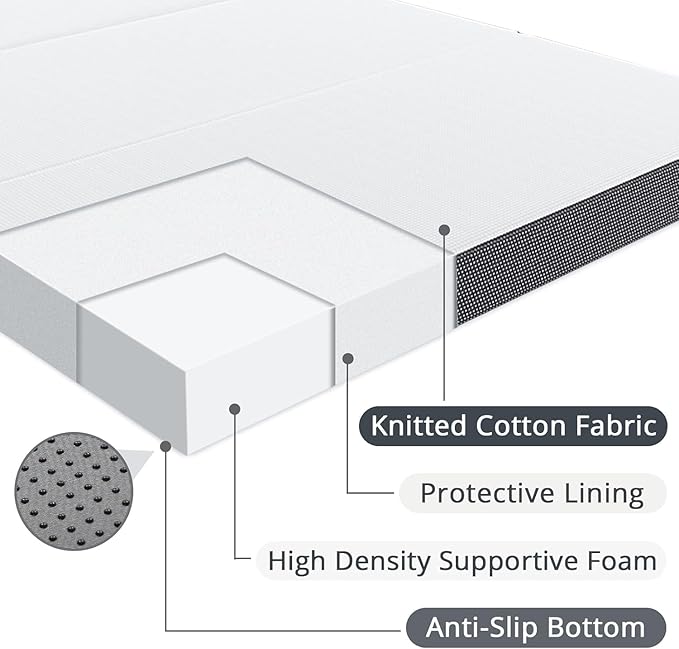 YUGYVOB Folding Mattress Twin Size, Foldable Mattress with Non-Slip Bottom and Removable Cover, 4-Inch for Camping, Guest Bed, RV (75" x 38" x 4")