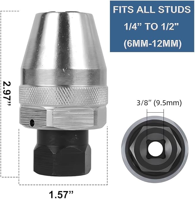 Saipor Damaged Bolt and Stud Extractor Tool 3/8" Drive Broken Stud Remover Bolt Extractor Fit 1/4" to 1/2" Rounded Studs for Broken, Rounded Off, Painted Over, and Rusted Tight Bolts