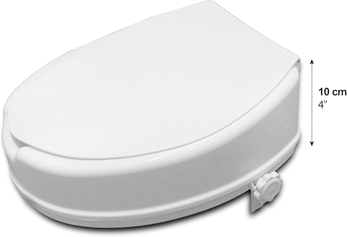 PEPE Mobility - Raised Toilet Seat 4 inch (Fits Round and Elongated up to 15"), Toilet Seat Riser for Seniors with Lid, 300 Pound Weight Capacity
