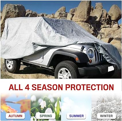 Big Ant Car Cover for Wrangler CJ,YJ, TJ & JK 4 Door All Weather Protection Waterproof SUV Cover Custom Fit for 1987-2021 Wrangler SUV with Driver Door Zipper,Gray